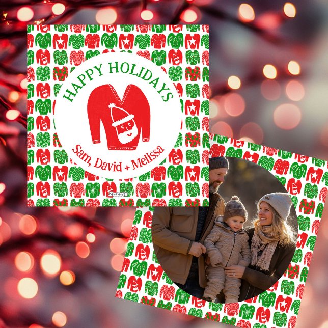 Tarjeta Festiva Navidades feos PERSONALIZADO de sudadera foto (Ugly Christmas Sweaters CUSTOM PHOTO Holiday Card
)