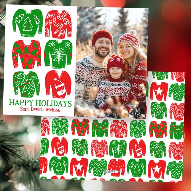 Tarjeta Festiva Navidades feos PERSONALIZADO de sudadera foto (Ugly Christmas Sweaters CUSTOM PHOTO Holiday Card
)