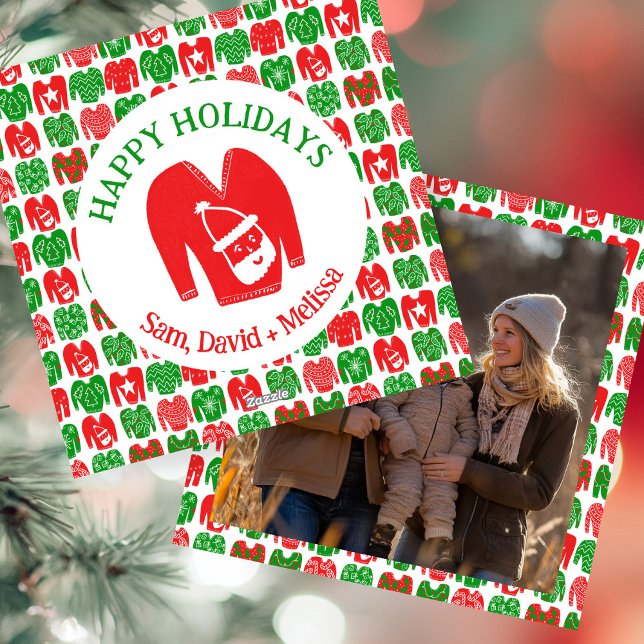 Tarjeta Festiva Navidades feos PERSONALIZADO de sudadera foto (Ugly Christmas Sweaters CUSTOM PHOTO Holiday Card
)