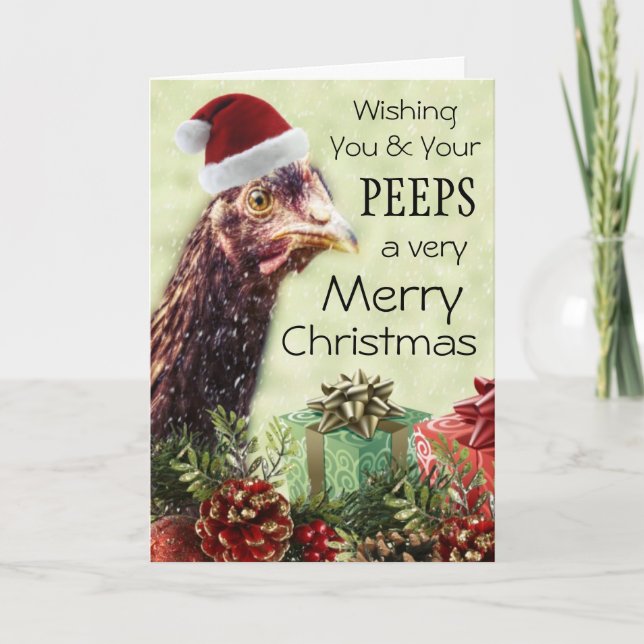 Tarjeta Festiva Navidades festejan pollo en Santa Hat (Anverso)