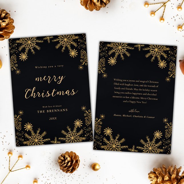 Tarjeta Festiva Navidades Festividad de Oro Elegante Negro Moderno (Christmas Gold Festive Elegant Modern Black Holiday Card)
