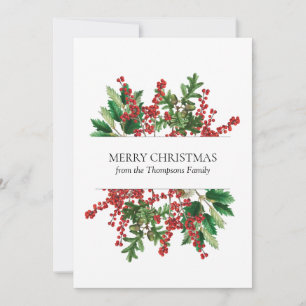 Tarjeta Festiva Navidades Festividad Forestal Berries Acorn Evergr