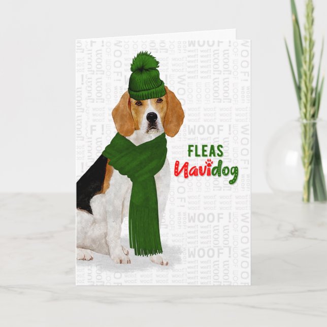 Tarjeta Festiva Navidades Festividades Beagle Dog Fleas NaviDOG (Anverso)