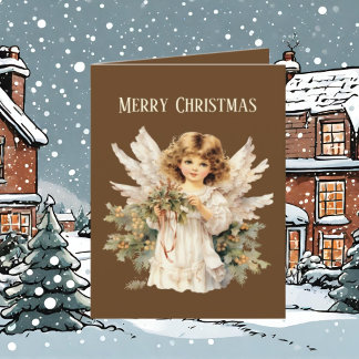 Tarjeta Festiva Navidades festivos acuarela Ángel agregar texto