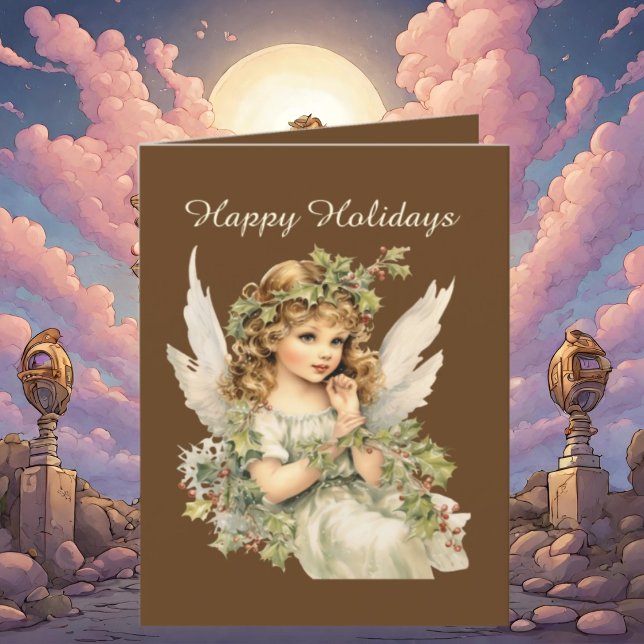 Tarjeta Festiva Navidades festivos acuarela Ángel agregar texto (Subido por el creador)