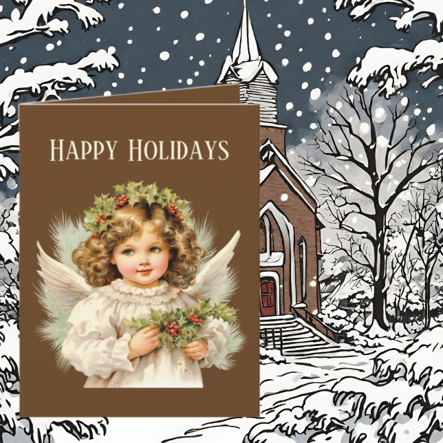 Tarjeta Festiva Navidades festivos acuarela Ángel agregar texto (Subido por el creador)
