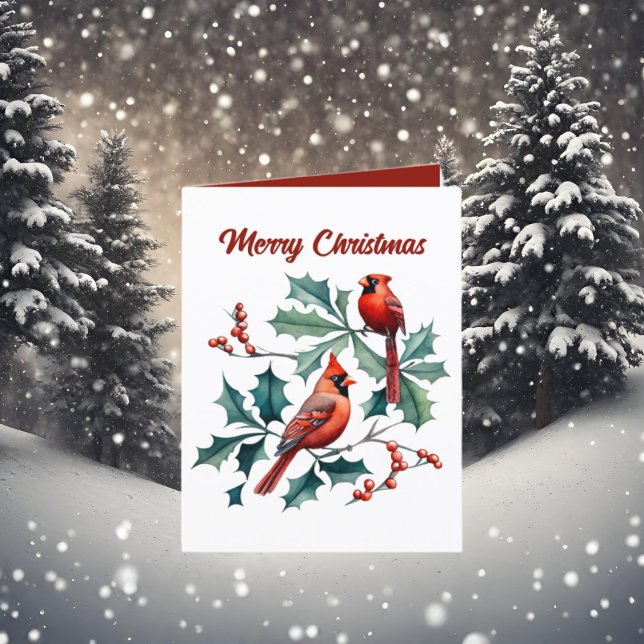Tarjeta Festiva Navidades festivos acuarela cardenal añadir texto (Subido por el creador)