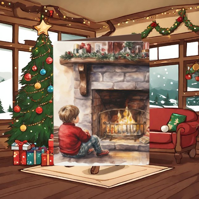 Tarjeta Festiva Navidades festivos acuarela chico agregar texto (Subido por el creador)