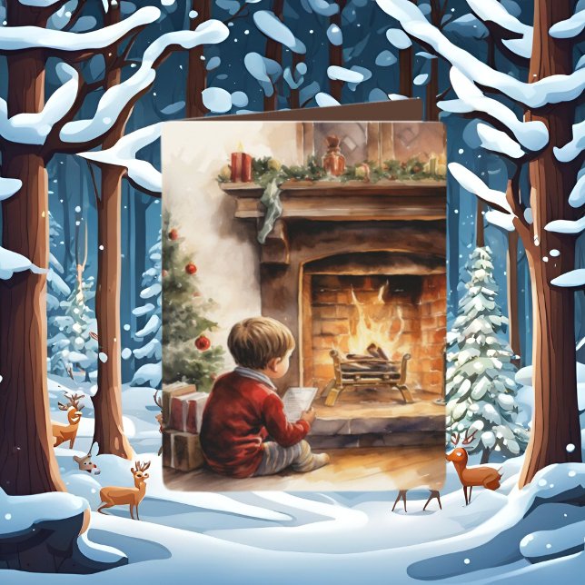 Tarjeta Festiva Navidades festivos acuarela chico agregar texto (Subido por el creador)