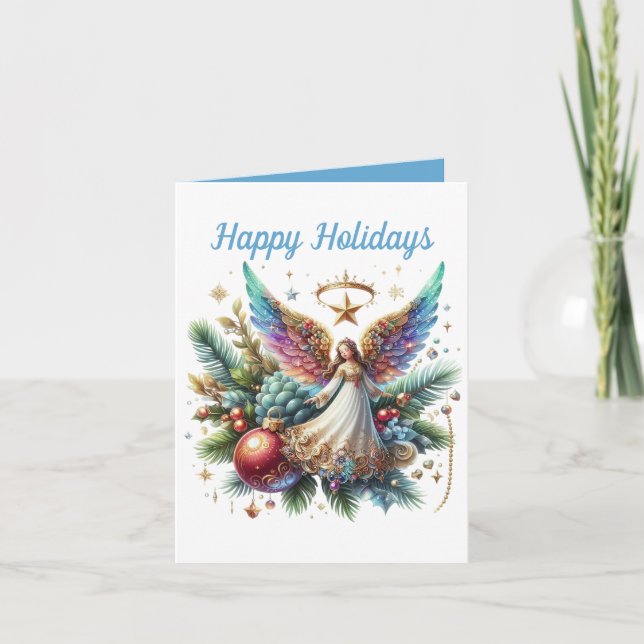 Tarjeta Festiva Navidades festivos Ángel agregar mensaje (Anverso)