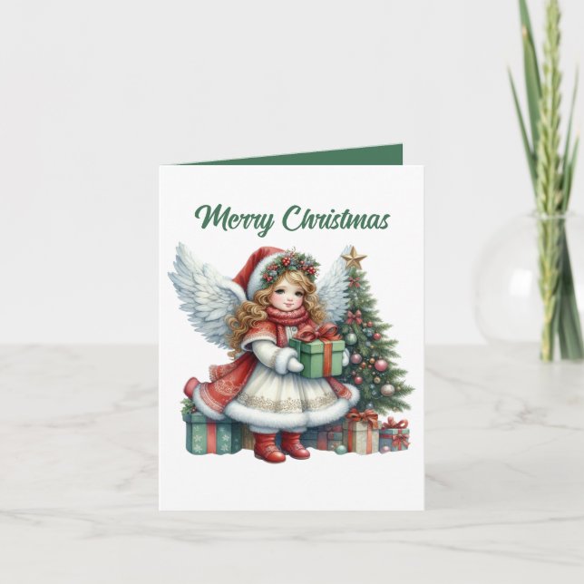 Tarjeta Festiva Navidades festivos Ángel agregar mensaje (Anverso)