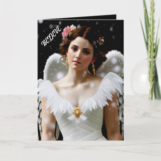 Tarjeta Festiva navidades festivos Ángel en la nieve (Anverso)