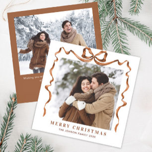 Tarjeta Festiva Navidades festivos Beige Boho Bow Ribbon 2 Foto