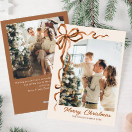 Tarjeta Festiva Navidades festivos Beige Boho Bow Ribbon 2 Foto