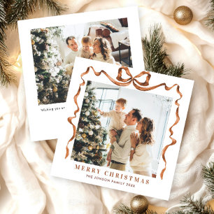 Tarjeta Festiva Navidades festivos Beige Boho Bow Ribbon 2 Foto