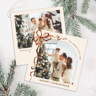 Tarjeta Festiva Navidades festivos Beige Boho Bow Ribbon 2 Foto