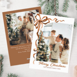 Tarjeta Festiva Navidades festivos Beige Boho Bow Ribbon 2 Foto