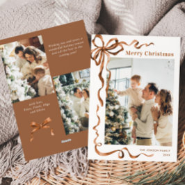Tarjeta Festiva Navidades festivos Beige Boho Bow Ribbon 3 Foto