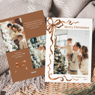 Tarjeta Festiva Navidades festivos Beige Boho Bow Ribbon 3 Foto