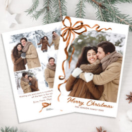 Tarjeta Festiva Navidades festivos Beige Boho Bow Ribbon 5 Foto