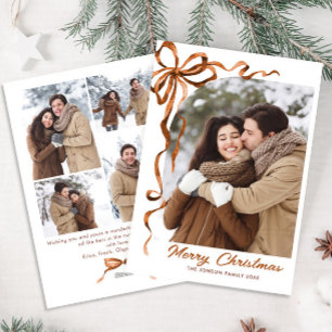 Tarjeta Festiva Navidades festivos Beige Boho Bow Ribbon 5 Foto
