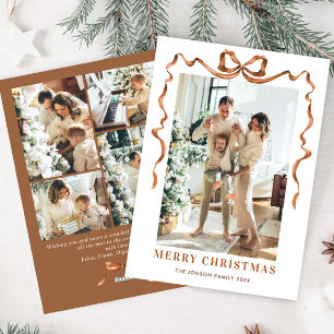 Tarjeta Festiva Navidades festivos Beige Boho Bow Ribbon 5 Foto