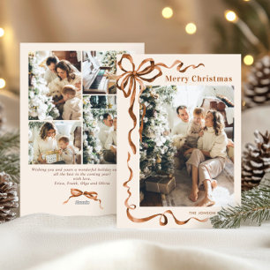 Tarjeta Festiva Navidades festivos Beige Boho Bow Ribbon 5 Foto