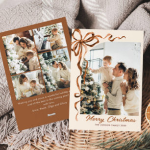 Tarjeta Festiva Navidades festivos Beige Boho Bow Ribbon 5 Foto