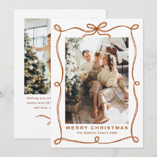Tarjeta Festiva Navidades festivos Boho Beige Bow Ribbon 2 Foto