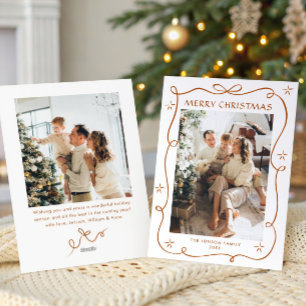 Tarjeta Festiva Navidades festivos Boho Beige Bow Ribbon 2 Foto