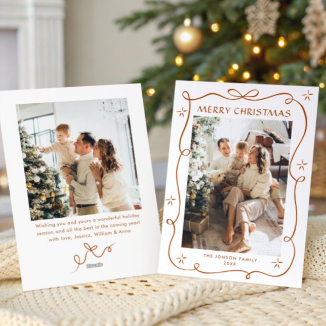 Tarjeta Festiva Navidades festivos Boho Beige Bow Ribbon 2 Foto (Subido por el creador)