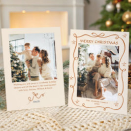 Tarjeta Festiva Navidades festivos Boho Beige Bow Ribbon 2 Foto