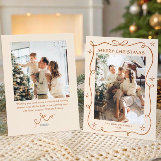 Tarjeta Festiva Navidades festivos Boho Beige Bow Ribbon 2 Foto (Subido por el creador)