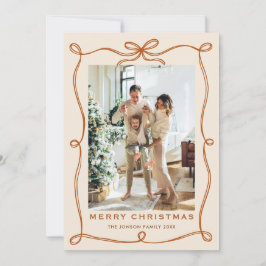 Tarjeta Festiva Navidades festivos Boho Beige Bow Ribbon 2 Foto
