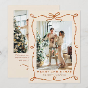 Tarjeta Festiva Navidades festivos Boho Beige Bow Ribbon 2 Foto