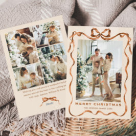 Tarjeta Festiva Navidades festivos Boho Beige Bow Ribbon 5 Foto