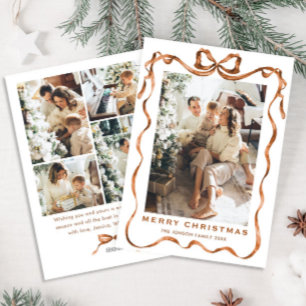 Tarjeta Festiva Navidades festivos Boho Beige Bow Ribbon 5 Foto