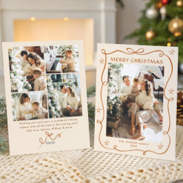 Tarjeta Festiva Navidades festivos Boho Beige Bow Ribbon 5 Foto