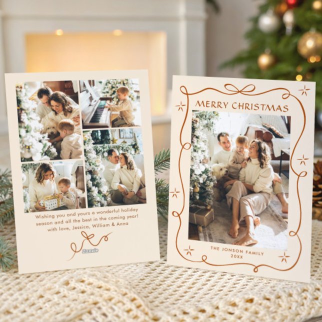 Tarjeta Festiva Navidades festivos Boho Beige Bow Ribbon 5 Foto (Subido por el creador)