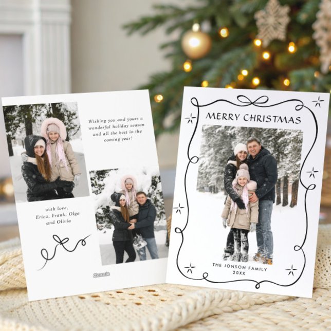 Tarjeta Festiva Navidades festivos Boho Black Bow Ribbon 3 Foto (Subido por el creador)