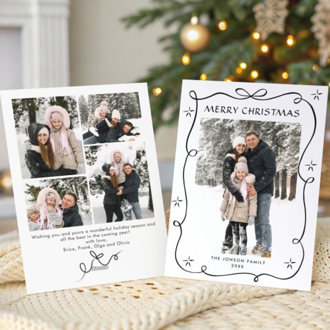 Tarjeta Festiva Navidades festivos Boho Black Bow Ribbon 5 Foto (Subido por el creador)