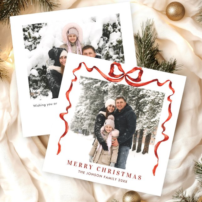 Tarjeta Festiva Navidades festivos Boho Red Bow Ribbon 2 Foto (Subido por el creador)