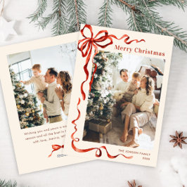 Tarjeta Festiva Navidades festivos Boho Red Bow Ribbon 2 Foto