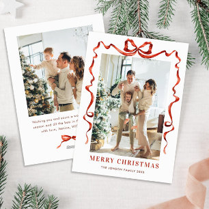 Tarjeta Festiva Navidades festivos Boho Red Bow Ribbon 2 Foto