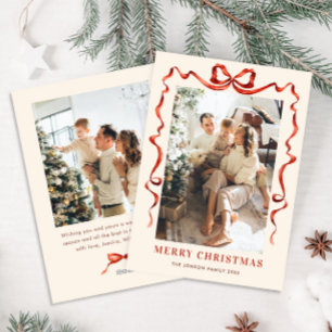 Tarjeta Festiva Navidades festivos Boho Red Bow Ribbon 2 Foto