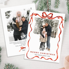 Tarjeta Festiva Navidades festivos Boho Red Bow Ribbon 2 Foto