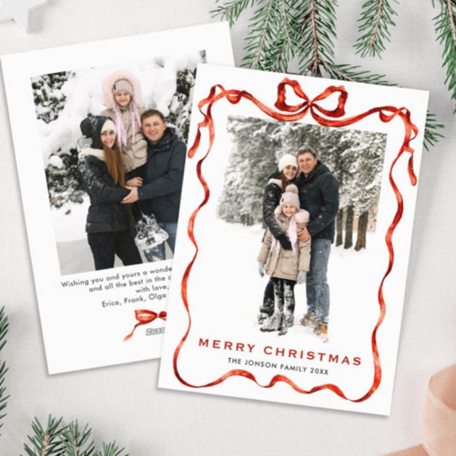 Tarjeta Festiva Navidades festivos Boho Red Bow Ribbon 2 Foto (Subido por el creador)