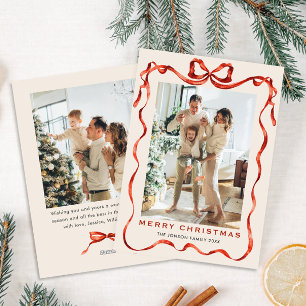 Tarjeta Festiva Navidades festivos Boho Red Bow Ribbon 2 Foto