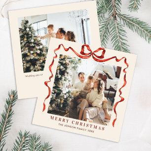 Tarjeta Festiva Navidades festivos Boho Red Bow Ribbon 2 Foto