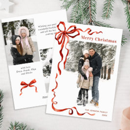 Tarjeta Festiva Navidades festivos Boho Red Bow Ribbon 3 Foto
